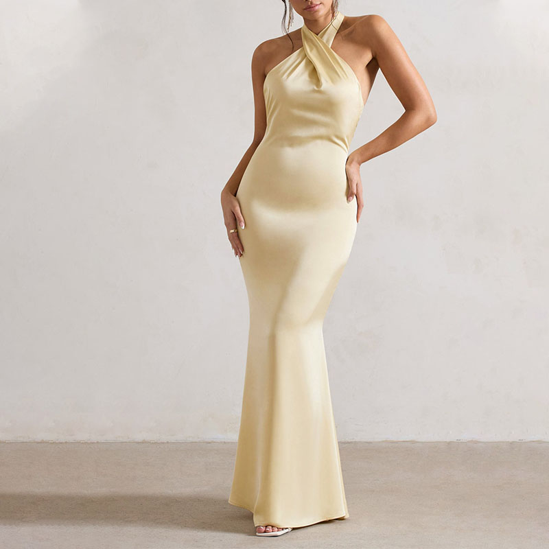 yellow satin dress manufacturer