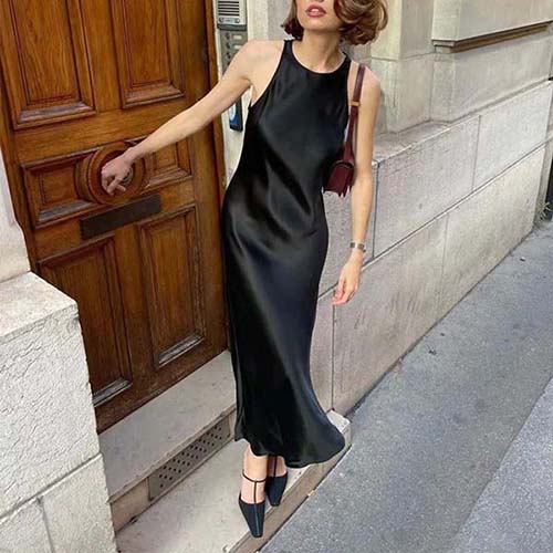 black satin dress